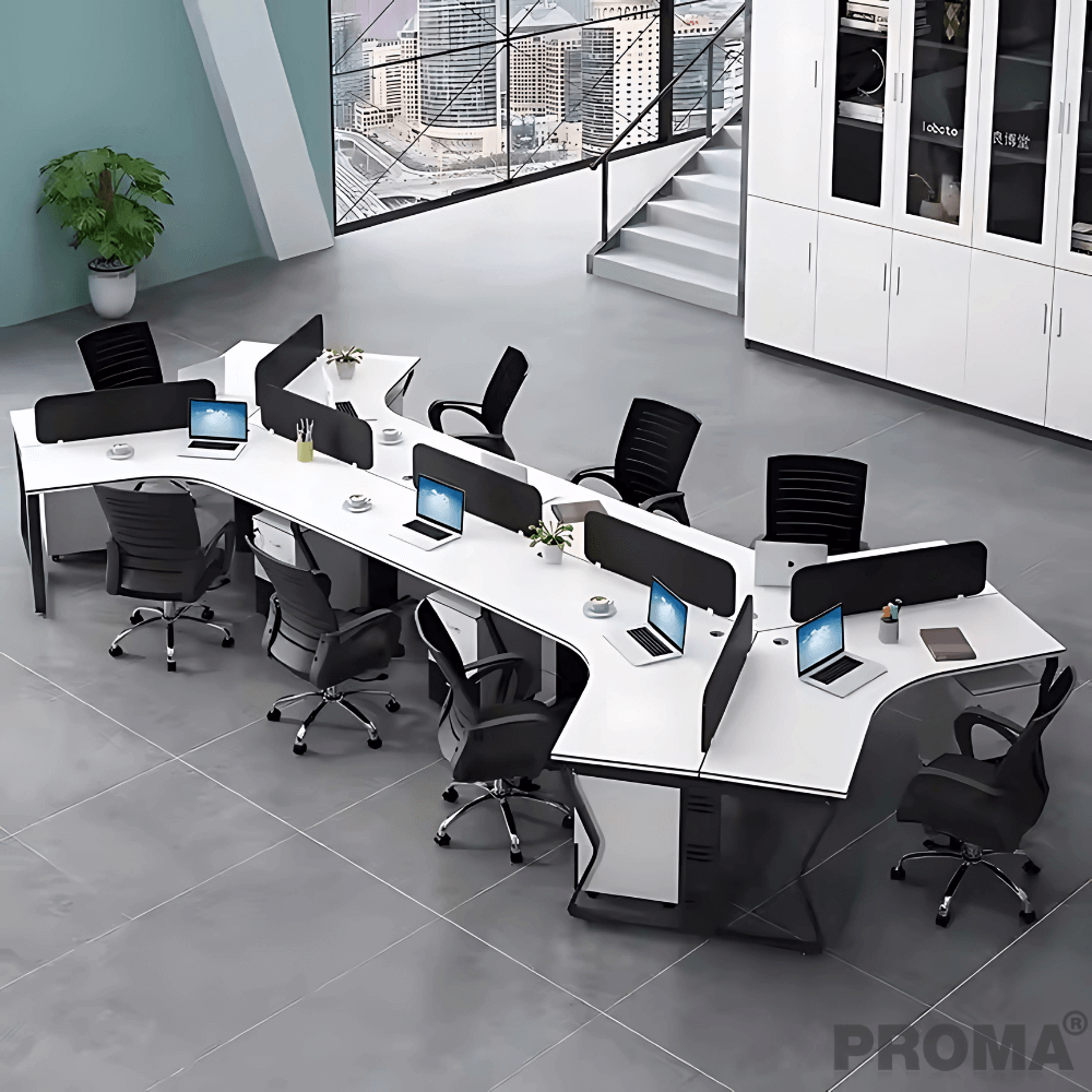 [Pre-order] โต๊ะทำงาน Proma-POD-05 สีขาว/ดำ แบบ 8 ที่นั่ง (มีตู้เอกสาร)_10